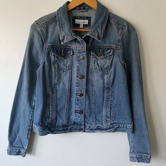 Loft Denim Blue Button Longsleeve Jacket Cotton Size Small - Picture 3 of 10
